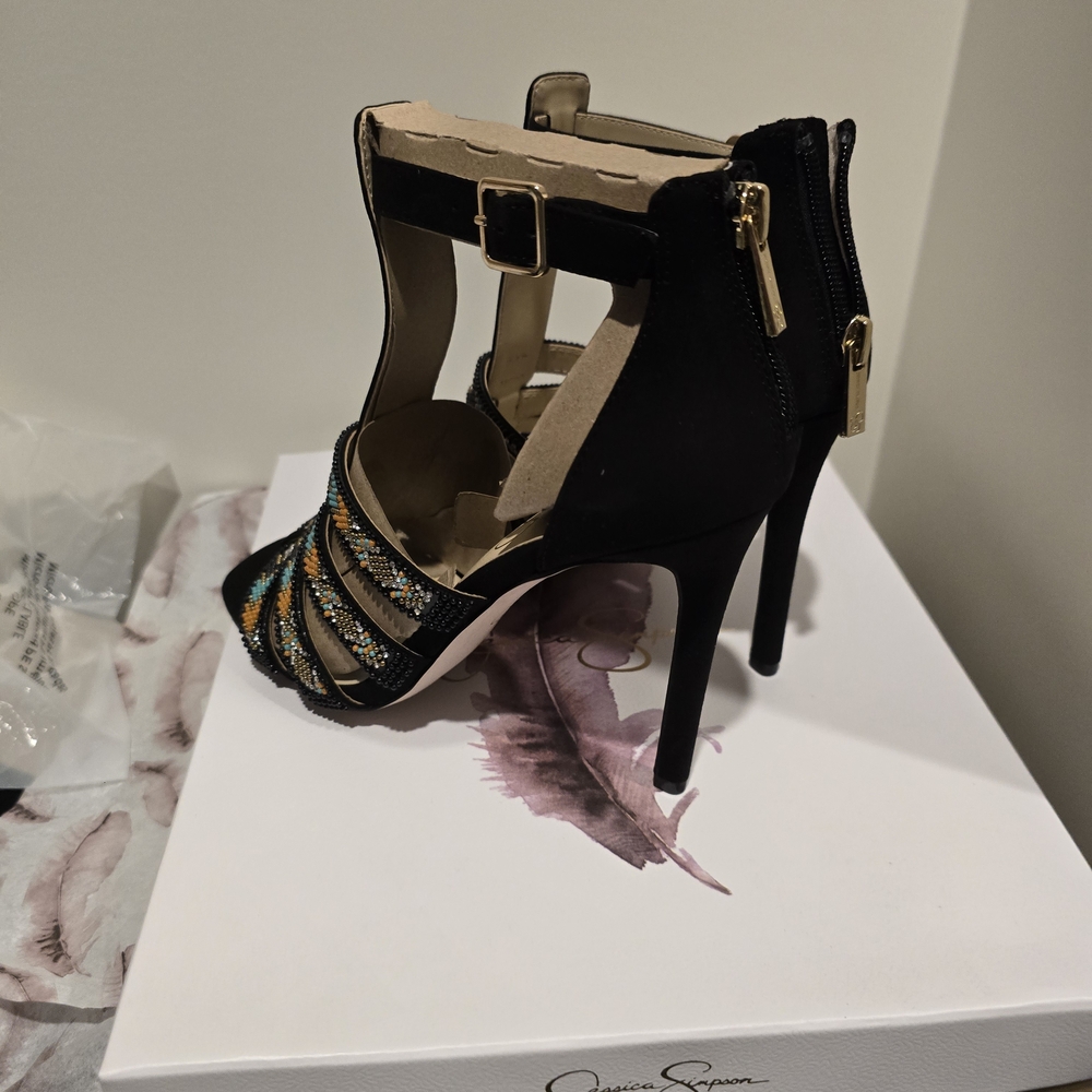 Jessica Simpson Black and Multicolor Strappy Heels - Picture 2 of 8